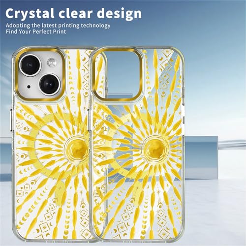 VisEnt Clear Case for iPhone 14, Magnetic Phone Case, Transparent Slim Cover, Military Grade Protection, Shockproof, Anti-Yellowing, Scratch Resistant, Folk Gold Sun - color: Folk Gold Sun, size: Iphone 14
