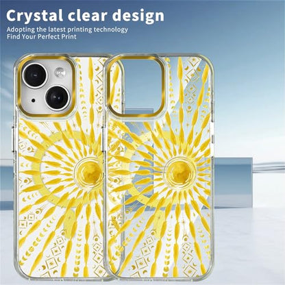 VisEnt Clear Case for iPhone 14, Magnetic Phone Case, Transparent Slim Cover, Military Grade Protection, Shockproof, Anti-Yellowing, Scratch Resistant, Folk Gold Sun - color: Folk Gold Sun, size: Iphone 14