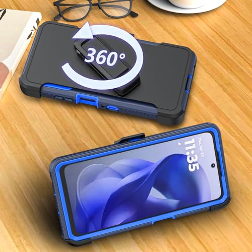 Shockproof Phone Case for Motorola Moto G Power 5G 2025/Moto G Play 2025 with Belt Clip Holster,Rugged Full-Body Protective Case Cover with Kickstand & Holster (Navy Blue) - color: Navy Blue