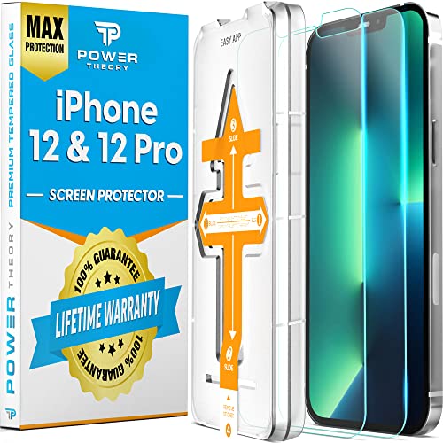 Power Theory Designed for iPhone 12/iPhone 12 Pro Screen Protector Tempered Glass [9H Hardness], Easy Install Kit, 99% HD Bubble Free Clear, Case Friendly, Anti-Scratch, 2 Pack - size: iPhone 12 & 12 Pro [2-Pack]