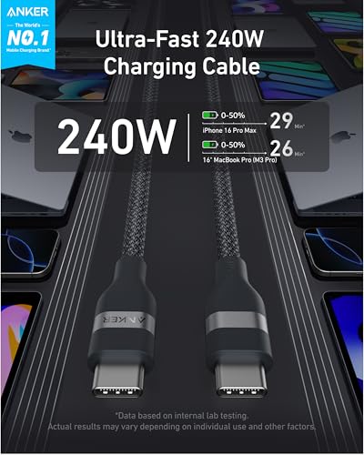 Anker Nano USB C to USB C Cable, 240W Fast Charging Cable (Black, 10ft) - color: Black, size: 10ft