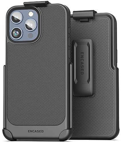 Encased Belt Case for iPhone 15 Pro (2023) Thin Armor Slim Cover with Rotating Phone Holster Clip - Black - size: iPhone 15 Pro