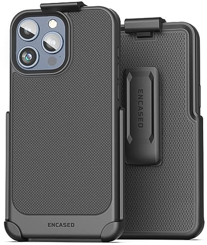 Encased Belt Case for iPhone 15 Pro (2023) Thin Armor Slim Cover with Rotating Phone Holster Clip - Black - size: iPhone 15 Pro