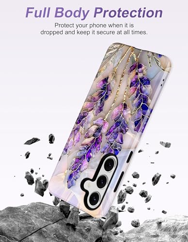 Magnetic Flower Case for Samsung Galaxy A16 5G, Purple | Compatible with MagSafe, Cute Aesthetic Stained Glass Floral, TPU and PC Protective Phone Cover for Women Girls - color: Purple Lavender