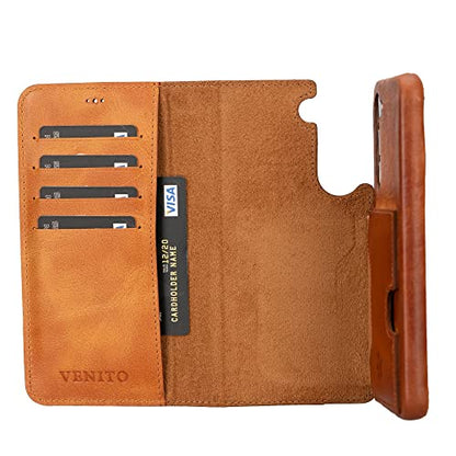Venito Florence Leather Wallet Phone Case Compatible with Samsung Galaxy S23 Plus (6.6 inches) Case - Extra Secure with RFID Blocking - Detachable Phone Wallet (Antique Brown) - color: Antique Brown, size: S23 Plus