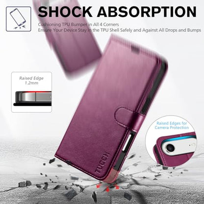 TUCCH Wallet Case for iPhone Air (6.5") 2025, 4 Card Slots, Plum Purple | RFID Blocking, Viewing Stand, Shockproof TPU Shell, PU Leather, Magnetic Closure, Protective Folio Flip Cover - color: Plum Purple