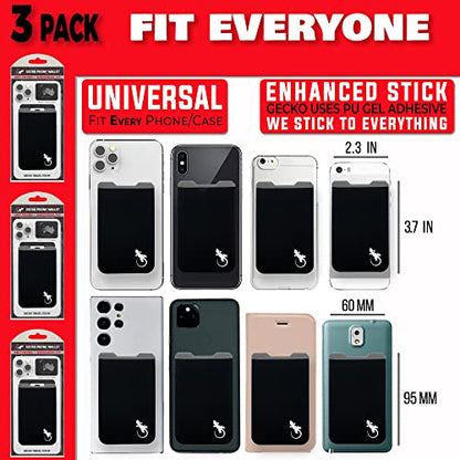 Phone Wallet - Adhesive Card Holder - Cell Phone Pouch - Stick on Lycra Pocket by Gecko - Carry Credit Cards and Cash - color: FAMILY - BLACK WHITE