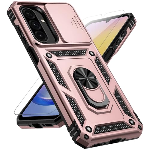 for Samsung Galaxy A17 / Galaxy A26 5G Case, with Slide Camera Cover HD Screen Protector [Military Grade Drop Tested] Ring Holder Kickstand Protective Phone Case for Samsung Galaxy A17, Rose Gold - color: Rose Gold w/ Slide Camera 2nd gen. Military Grade