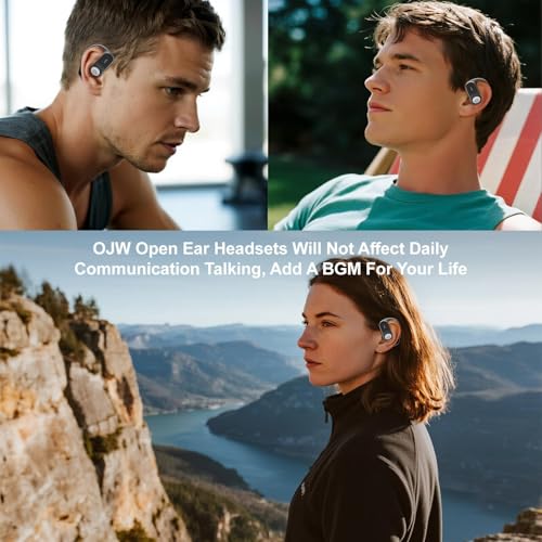 Open Ear Headphones, OWS Open-Ear Bluetooth Headset with Mic, Bluetooth 5.4, IPX7 Waterproof, Lightweight Sport Earhooks Wireless Earbuds for Sport, Gym, Cycling, Compatible with iPhone & Android