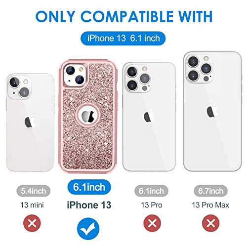 Hython Case for iPhone 13 Case Glitter, Cute Sparkly Shiny Bling Sparkle Cover, Heavy Duty 3 in 1 Hybrid Hard PC Soft TPU Bumper Full Body Shockproof Protective Phone Cases for Women Girls, Rose Gold - color: Rose Gold