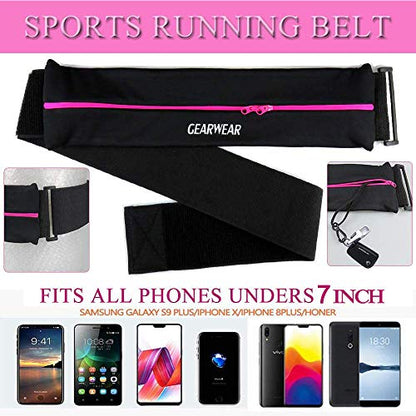 Running Belt | Runner Fanny Pack for Women and Men | Adjustble Waist Band Pack for Storage Phone - color: Pink Zipper Black/27"-43"