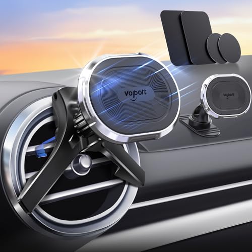 volport Magnetic Phone Mount for Car [Vent & Dashboard]: Strong Magnet Holder for Mercedes Benz Mini Cooper Round/Horizontal/Vertical Air Vent, for iPhone Samsung Big Heavy Cell Phone Case & Tablets