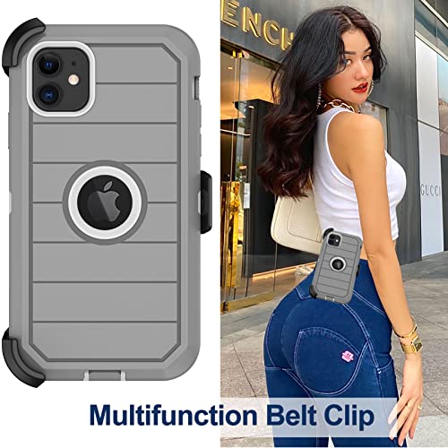 for iPhone 11 Case with Belt Clip Holster, 2 x Screen Protector, [Military Grade] Heavy Duty Full Body Shockproof Dust-Proof Drop Proof Rugged Protective Cover for Apple iPhone 11 (Gray White B) - color: Gray B