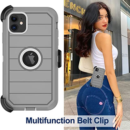 for iPhone 11 Case with Belt Clip Holster, 2 x Screen Protector, [Military Grade] Heavy Duty Full Body Shockproof Dust-Proof Drop Proof Rugged Protective Cover for Apple iPhone 11 (Gray White B) - color: Gray B