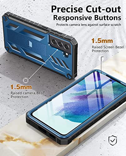for Samsung Galaxy S21-FE Phone Case: Dual-Layer Military Grade Drop Proof Full Protection Cover with Kickstand | Durable Rugged Shockproof TPU Matte Textured Tough Protective Bumper Shell (Blue) | Rugged Kickstand, Military-Grade Drop Protection, Matte T