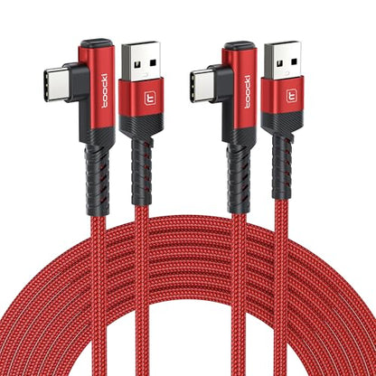 toocki USB C Cable Right Angle, 2-Pack 10ft USB A to USB C Charger Cable - color: Red, size: 10FT+10FT