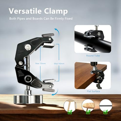 GEEKOTO 22" Magic Arm, Overhead Phone Mount with 360Dual Ball Head, CNC Aluminum Desk Camera Mount for Photography & Content Creation, Camera, Phone Holder,Filming, Action Camera, LED Light, Webcam - style: Desk Clip&Phone Clip