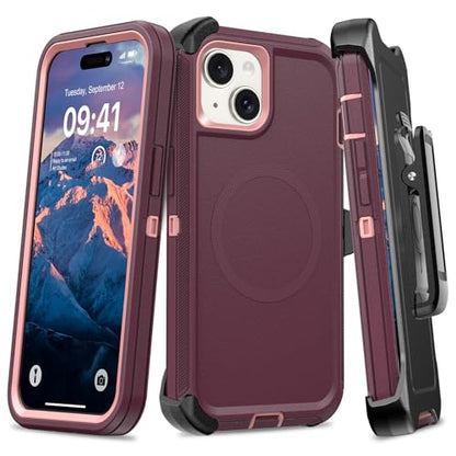 TUTUKII Magnetic for iPhone iPhone 15, 14 & 13 Case with Belt Clip Holster Dark Purple - color: Purple with Clip