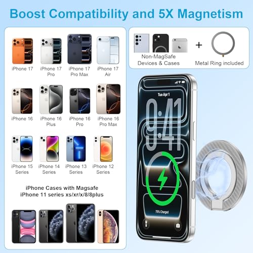 Magnetic Phone Grip, MagSafe Phone Ring Holder Two-Sided Magnet Kickstand - color: silver