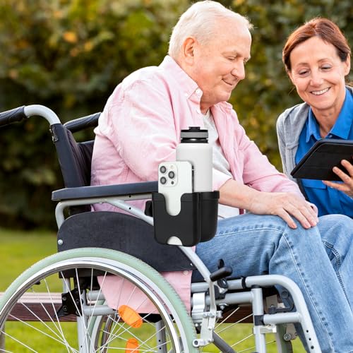 Accmor Wheelchair Cup Holder with Phone Holder, ﻿Universal 360° Rotatable Walker Cup Holder Rollator Scooter Accessory - color: Koala