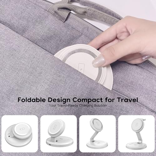 3 in 1 Foldable Magnetic Wireless Charging Station,iPhone Mag-Safe Charger - color: White, size: 2Pack