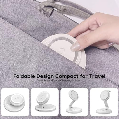 3 in 1 Foldable Magnetic Wireless Charging Station,iPhone Mag-Safe Charger - color: White, size: 2Pack