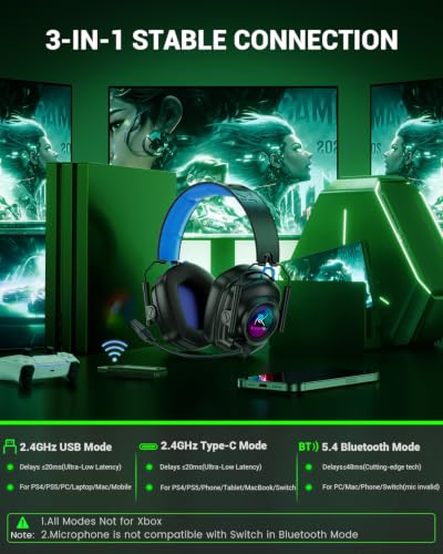 Krysenix Wireless Gaming Headset with Noise Canceling Microphone - Blue - color: Blue