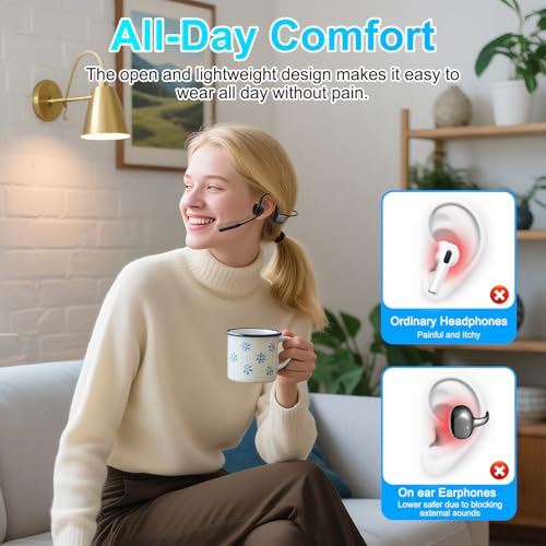 Open Ear Headphones, Trucker Bluetooth Headset with Upgraded Microphone - color: Black
