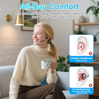 Open Ear Headphones, Trucker Bluetooth Headset with Upgraded Microphone - color: Black