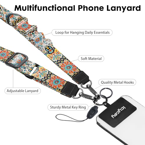 Icycay Phone Lanyard Crossbody Strap Neck Adjustable Teacher Women Boho - color: Boho Print