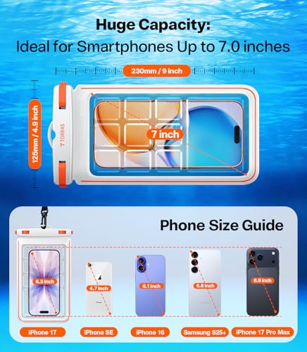 TORRAS IPX8 Waterproof Phone Pouch Floating, Underwater Touch Screen, White | Waterproof Phone Case with Lanyard, Universal Dry Bag, Fits iPhone & Samsung, Snorkeling, Beach, Cruise, Travel, 7.0 Inch - color: 1 Pack-White