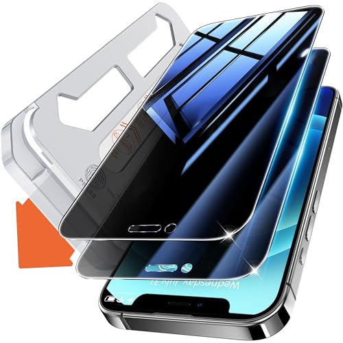 Privacy Screen Protector for iPhone 12 / iPhone 12 Pro 6.1 inch [Auto Dust Elimination] [Real 25° Anti Spy] Private Tempered Glass Film, [2 Pack]