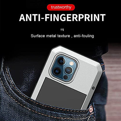 for iPhone 13 Pro Max Case,360 Full Body Protective Heavy Duty Shockproof Tough Armour Aluminum Metal Case with Silicone Built-in Screen Protector for iPhone 13 Pro Max 6.7" - Silver - color: Silver