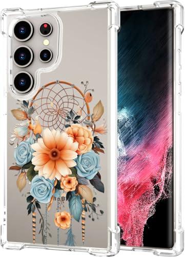 Hungo Galaxy S24 Ultra Case for Women Clear Design Cute,Girly Girls Case Compatible with Samsung Galaxy S24 Ultra Dreamcatcher Dream Catcher Flowers - color: Dream Catcher
