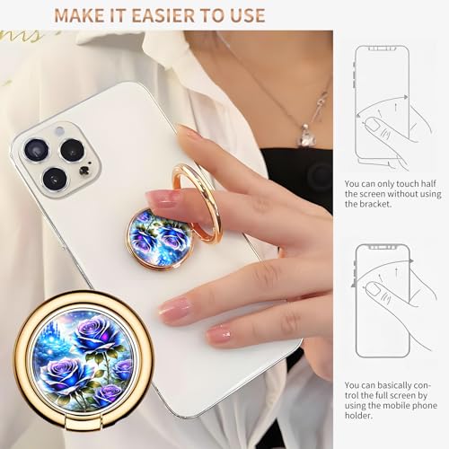 Cell Phone Ring Holder, Cute Metal Phone Grip Stand Finger Ring Kickstand, Flexible 360°Rotation Phone Tablet Case Accessories Compatible with Most Phones Blue Roses Castle - color: Blue Roses Castle