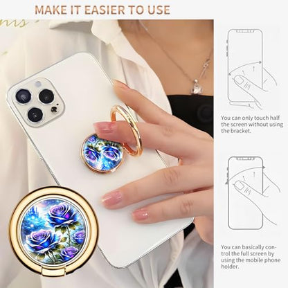Cell Phone Ring Holder, Cute Metal Phone Grip Stand Finger Ring Kickstand, Flexible 360°Rotation Phone Tablet Case Accessories Compatible with Most Phones Blue Roses Castle - color: Blue Roses Castle