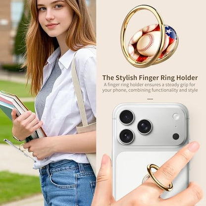Cell Phone Ring Holder, Cute Phone Ring Grip Stand, 360°Rotation Funny Metal Kickstand Finger Grip American Baseball - color: American Baseball