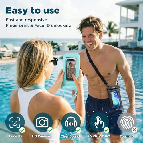 CACOE Floatable Waterproof Phone Pouch 2 Pack Up to 9.0", Black+Green | Floatable, IPX8 Waterproof Phone Case,Adjustable Lanyard,Dry Bags for Beach/Cruise/Travel/Camping/Kayak/Vacation Essentials - color: Black+Green#1, size: Up to 9.0"-Floatable