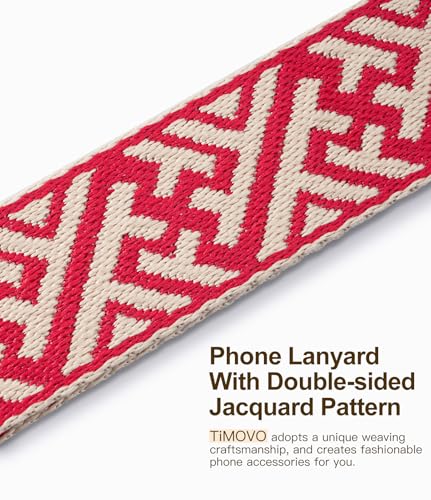 TiMOVO Clip and Go Phone Strap Crossbody with Leather Wallet, Adjustable Anti-Theft Lanyard with Pouch for Most Phone Case - color: F Stripe Red