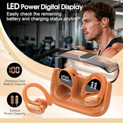 Aptkdoe Wireless Earbuds 75H Bluetooth 5.4 Sport Headphones with Earhooks - color: Cosmic Orange
