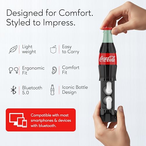 Coca-Cola Bottle Shaped Wireless Earbuds – Bluetooth 5.0 Headphones with Built-in Mic, Voice Assistant Compatibility, 9H Playtime, HD Stereo Sound, Noise Cancelling – Compatible with Apple & Android - color: Red