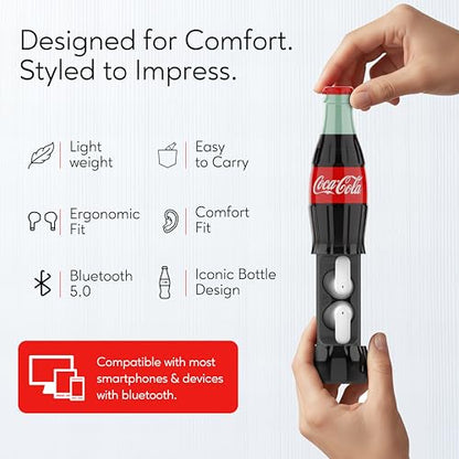 Coca-Cola Bottle Shaped Wireless Earbuds – Bluetooth 5.0 Headphones with Built-in Mic, Voice Assistant Compatibility, 9H Playtime, HD Stereo Sound, Noise Cancelling – Compatible with Apple & Android - color: Red