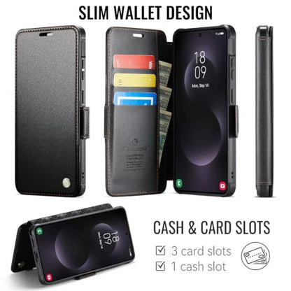 for Galaxy S25 Ultra Slim Wallet Case Wireless Charging, Black - color: Black, size: Samsung Galaxy S25 Ultra