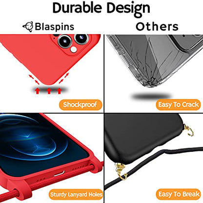 Crossbody Lanyard Strap Case for iPhone 14 Pro Max, Neck Cross Body, Adjustable Holder Removable, Drop Protection Shockproof, Hands-Free Silicone Case 6.7 inch, 150 cm Strap, iP14PM - Red - color: Red
