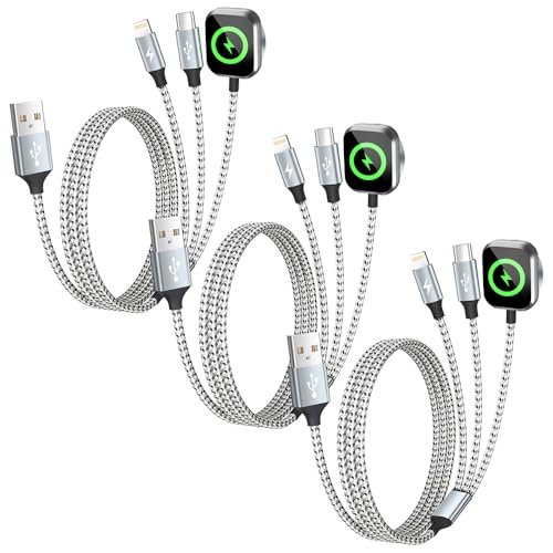 Travel Essentials 3in1 Multi Charging Cable for iPhone Watch Charger 3PK5FT - color: Light Gray&White, size: AC to C+L+iWatch