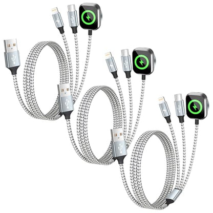Travel Essentials 3in1 Multi Charging Cable for iPhone Watch Charger 3PK5FT - color: Light Gray&White, size: AC to C+L+iWatch