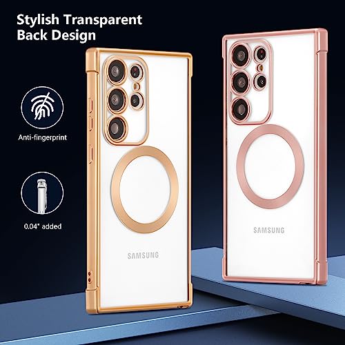 RALEAVO Magnetic Case for Samsung Galaxy S24 Ultra Clear Case Cover [Compatible with Magsafe & Military Grade Drop Protection] Transparent Shockproof Slim Plated Phone Cover - Gold - color: Gold, size: S24 Ultra