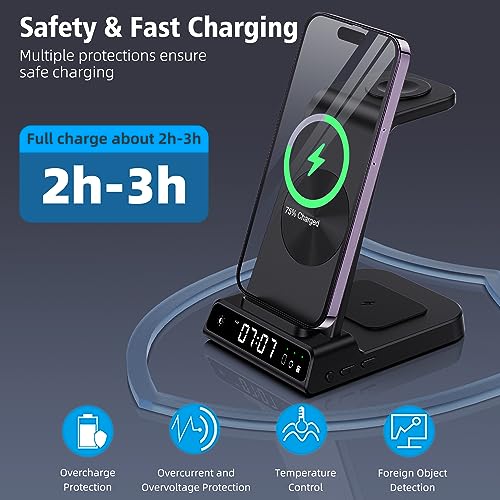 Wireless Charging Station, YiJYi 3 in 1 Watch Charger Stand with Digital Clock Suitable for iWatch SE/6/5/4/3/2/1,AirPods Pro, for iPhone 16/15/14/13/12/11 Pro Max/XS/XR/X/8/Samsung S23/S22/S21 - size: for Apple