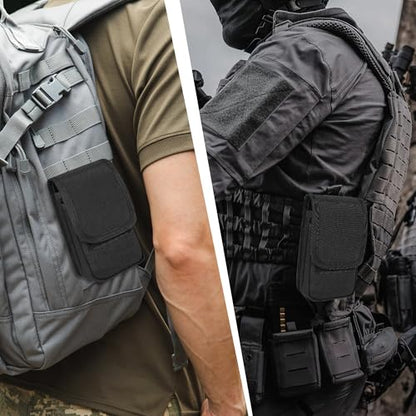 Urvoix Dual Cell Phone Pouch, Tactical MOLLE Belt Holster for Two Phones | Dual-Pocket Utility Belt Phone Holder for Power Bank & Cards, Heavy Duty Nylon Phone Bag for iPhone 17 Pro Max/16 Pro/15 Plus - color: Dual Bag