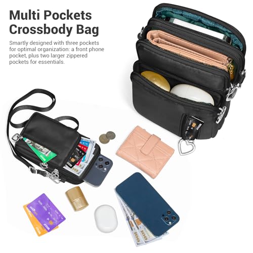 YINHEXI Small Crossbody Bags for Women Trendy, Mini Triple Compartment Cell Phone Crossbody Wallet Purses - color: Black-02